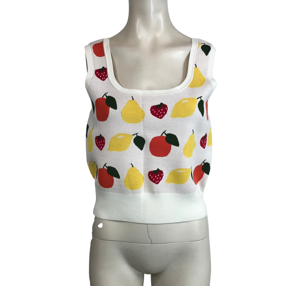 & Other Stories Paris Atelier Fruit Print Knit Tank Top White Small Strawberry